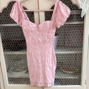Short sequin light pink Pink Embroidered Dress S